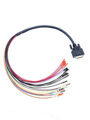 A multicolored Autotuner Standard Breakout Bench Cable with a D-SUB 15 Way Male connector and micro pins, displayed on a white background.