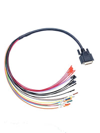 A multicolored Autotuner Standard Breakout Bench Cable with a D-SUB 15 Way Male connector and micro pins, displayed on a white background.