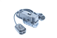 A gray PHOENIX L21/22/23/33/34 John Deere diagnostic cable with a 9-pin Deutsch connector and a switch for power On/Off.